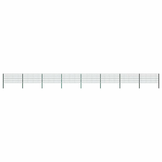 Fence Panel with Posts Iron 1385x80 cm Green