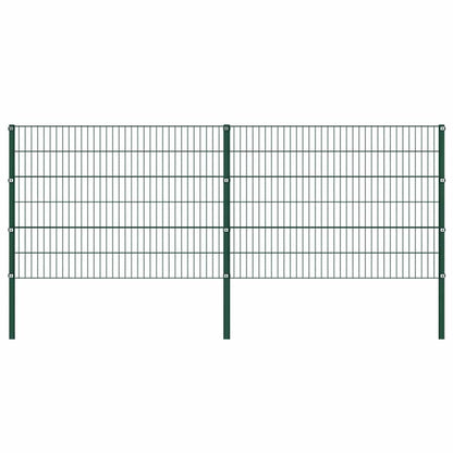 Fence Panel with Posts Iron 349x120 cm Green