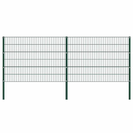 Fence Panel with Posts Iron 349x120 cm Green