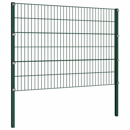 Fence Panel with Posts Iron 349x120 cm Green