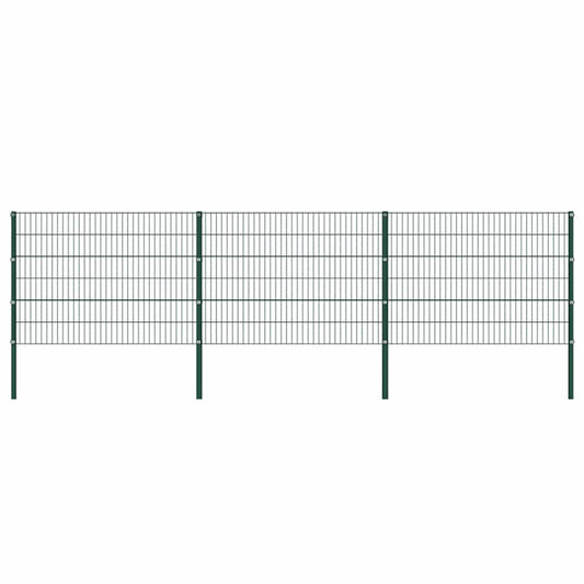 Fence Panel with Posts Iron 522x120 cm Green
