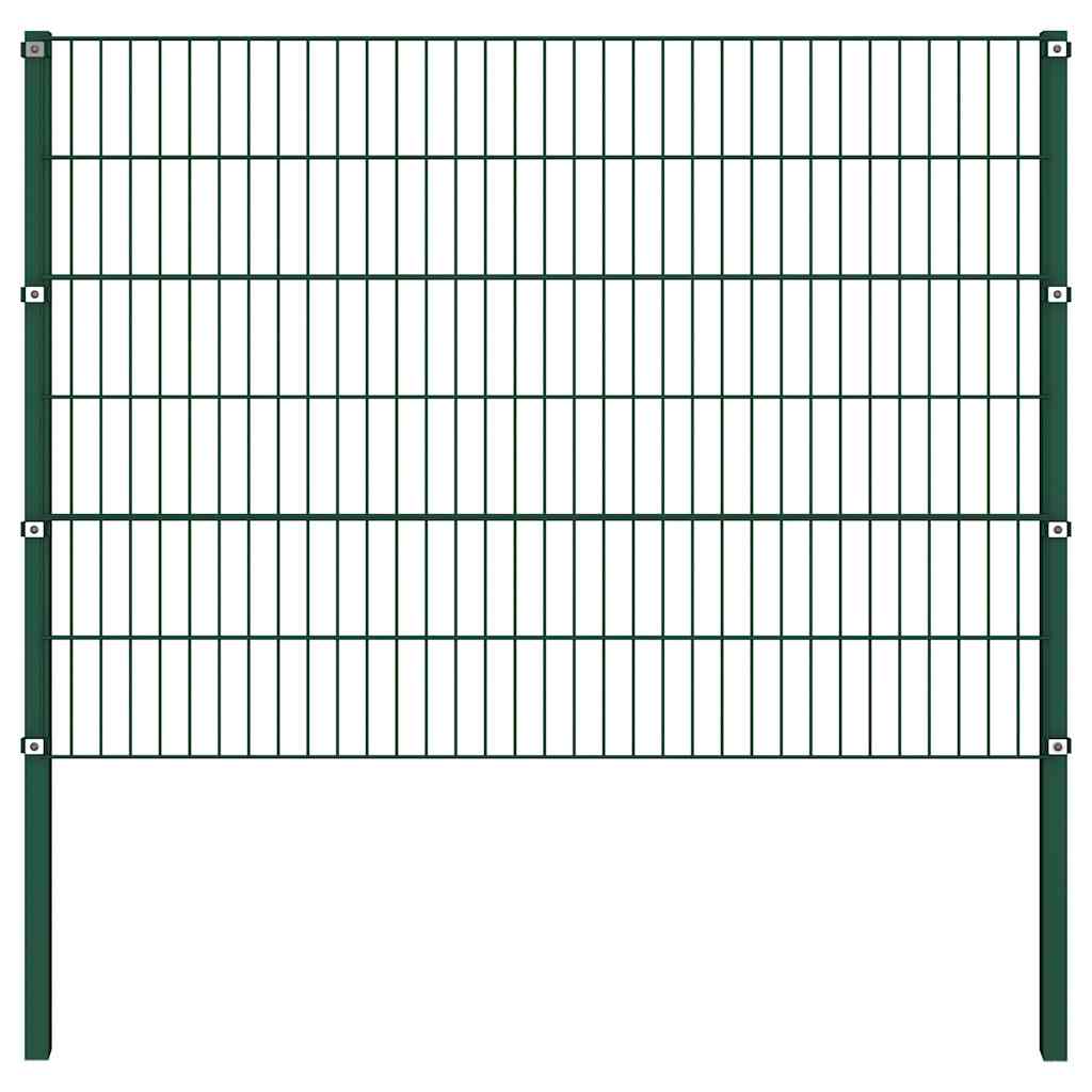 Fence Panel with Posts Iron 522x120 cm Green
