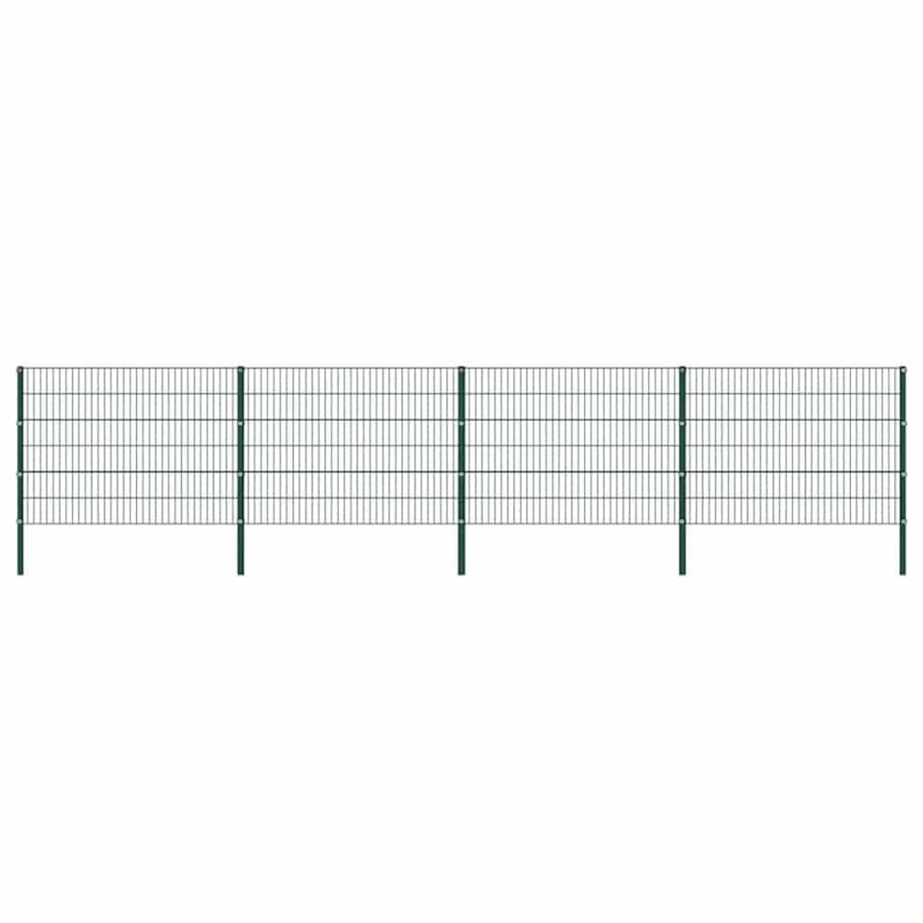Fence Panel with Posts Iron 694.5x120 cm Green