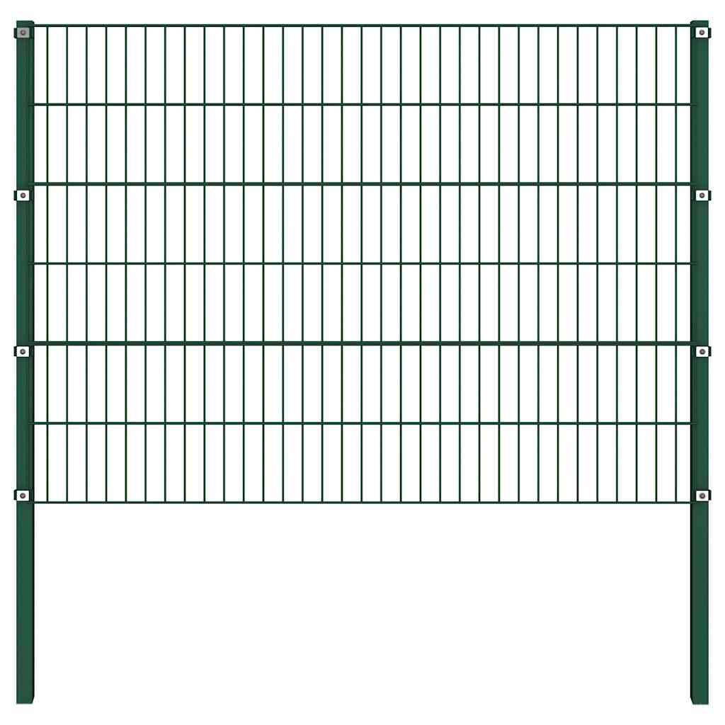 Fence Panel with Posts Iron 694.5x120 cm Green