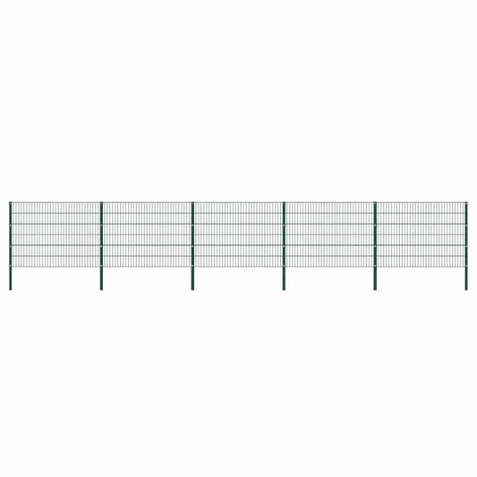Fence Panel with Posts Iron 867x120 cm Green