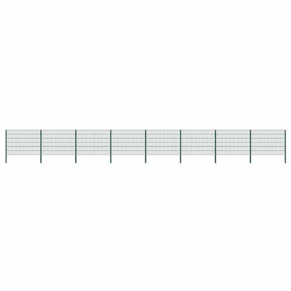 Fence Panel with Posts Iron 1385x120 cm Green