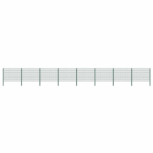 Fence Panel with Posts Iron 1385x120 cm Green