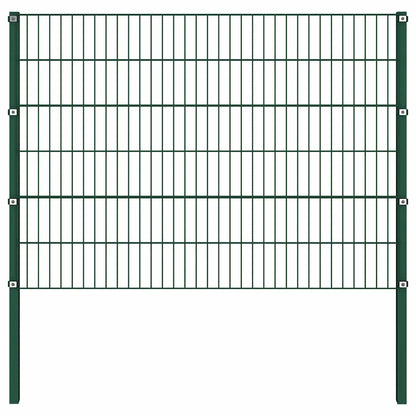 Fence Panel with Posts Iron 1385x120 cm Green