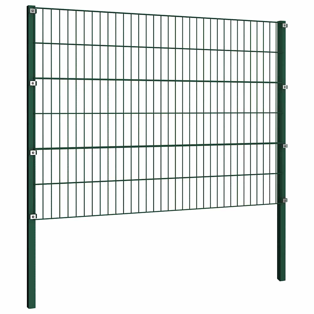 Fence Panel with Posts Iron 1385x120 cm Green