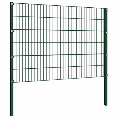 Fence Panel with Posts Iron 1385x120 cm Green