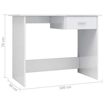 Desk High Gloss White 100x50x76 cm Engineered Wood