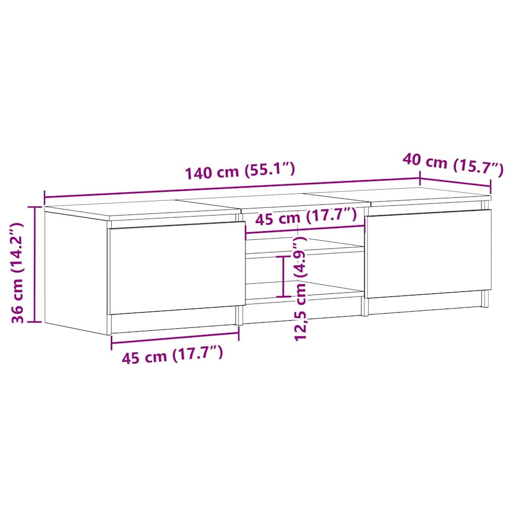 TV Cabinet Concrete Grey 140x40x35.5 cm Engineered Wood