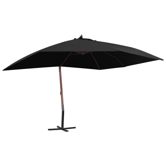 Hanging Garden Parasol with Wooden Pole 400x300 cm Black