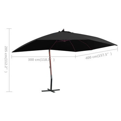 Hanging Garden Parasol with Wooden Pole 400x300 cm Black