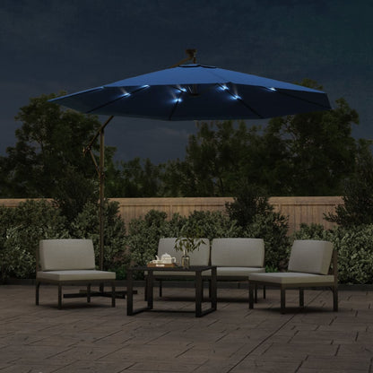Cantilever Garden Parasol with LED Lights and Steel Pole 300 cm Azure
