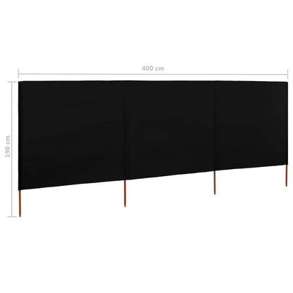 3-panel Wind Screen Fabric 400x160 cm Black