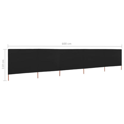 5-panel Wind Screen Fabric 600x80 cm Black