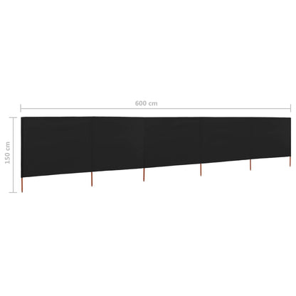 5-panel Wind Screen Fabric 600x120 cm Black
