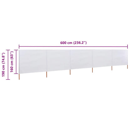 5-panel Wind Screen Fabric 600x160 cm Sand White