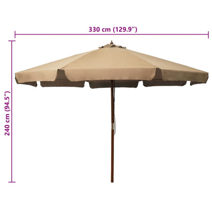 Garden Parasol with Wooden Pole 330 cm Taupe