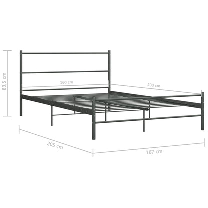 Bed Frame with Headboard without Mattress Grey 160x200 cm Metal
