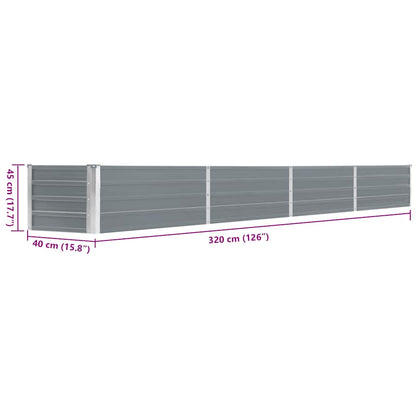 Garden Raised Bed Galvanised Steel 320x40x45 cm Grey