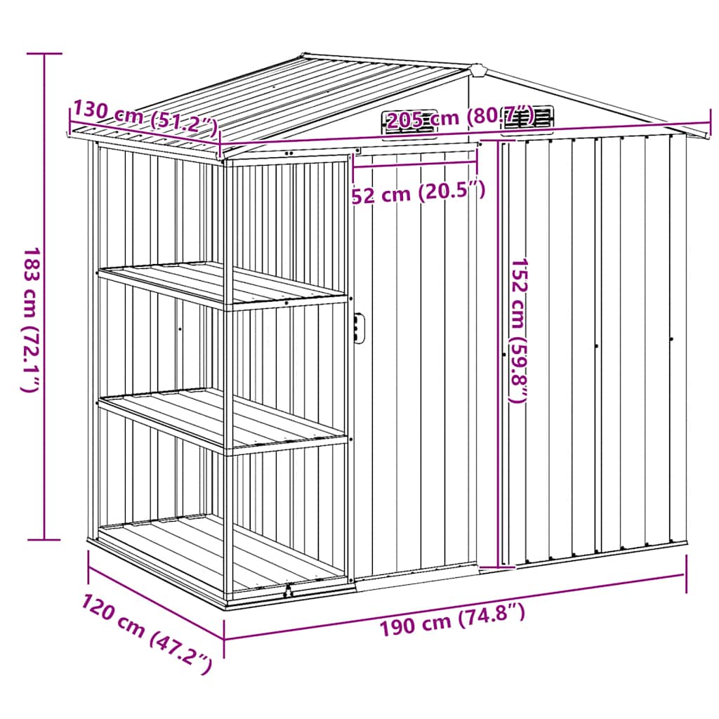 Garden Shed with Rack Anthracite 205x130x183 cm Iron