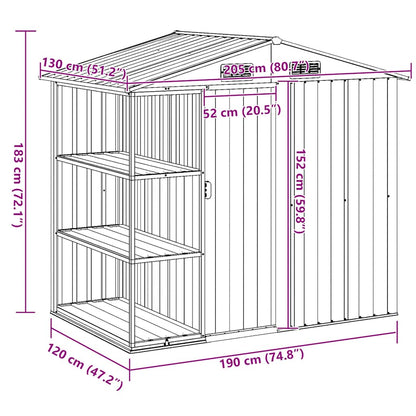 Garden Shed with Rack Anthracite 205x130x183 cm Iron
