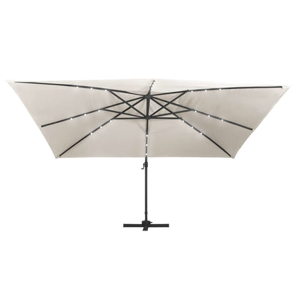 Cantilever Garden Parasol with LED Lights and Aluminium Pole 400x300 cm Sand