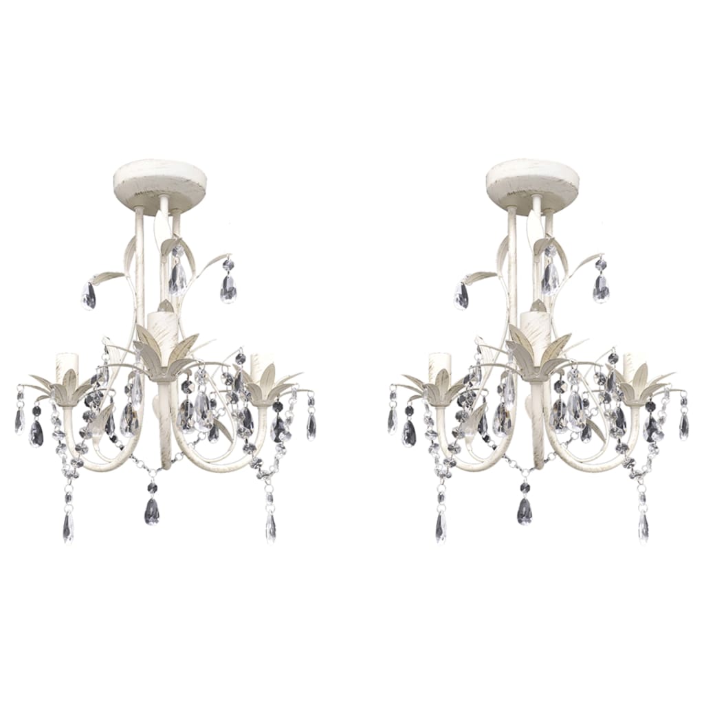 Crystal Pendant Ceiling Lamp Chandeliers 2 pcs Elegant White
