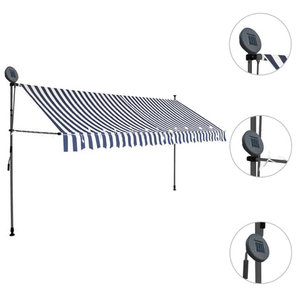 Manual Retractable Awning with LED 350 cm Blue and White