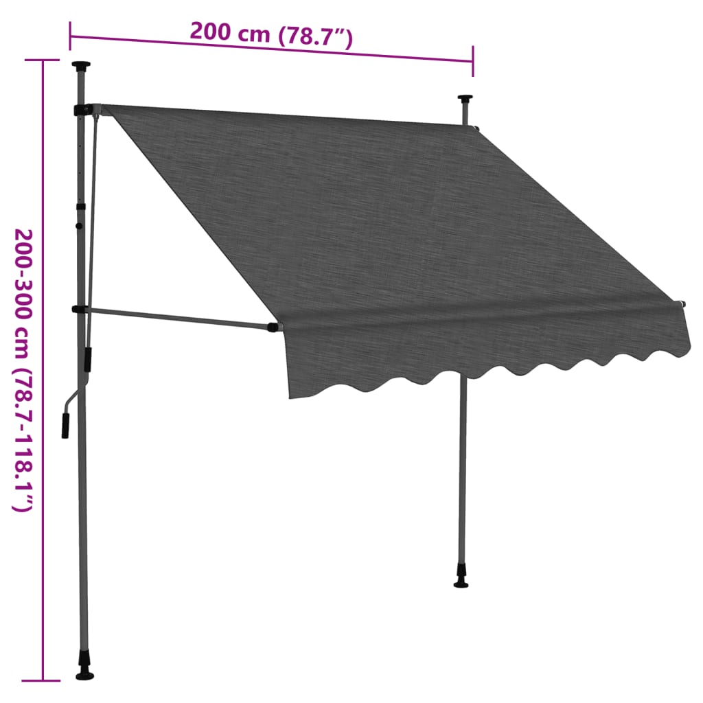Manual Retractable Awning with LED 200 cm Anthracite