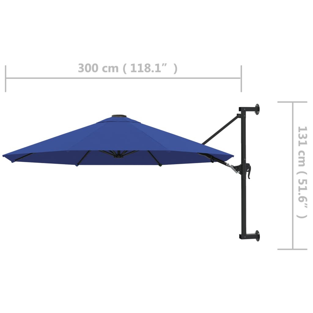 Wall-Mounted Garden Parasol with Metal Pole 300 cm Blue