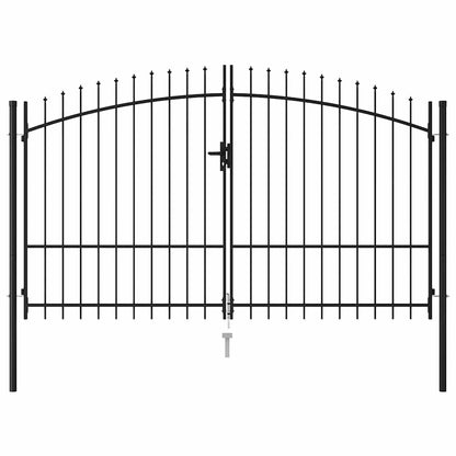 Fence Gate Double Door with Spike Top Steel 3x1.75 m Black