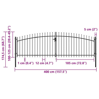Double Door Fence Gate with Spear Top 400x175 cm