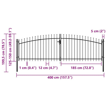 Double Door Fence Gate with Spear Top 400x200 cm