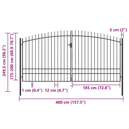Double Door Fence Gate with Spear Top 400x248 cm