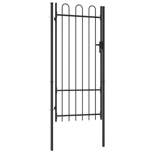 Fence Gate Single Door with Arched Top Steel 1x2 m Black