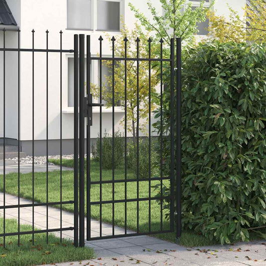 Fence Gate Single Door with Spike Top Steel 1x1.75 m Black