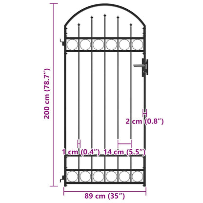 Fence Gate with Arched Top Steel 89x200 cm Black