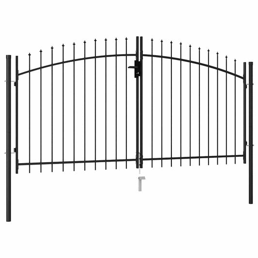 Fence Gate Double Door with Spike Top Steel 3x1.5 m Black