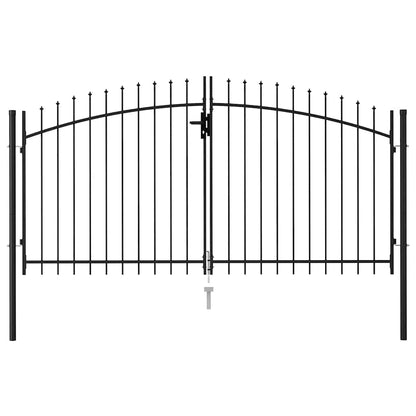 Fence Gate Double Door with Spike Top Steel 3x1.5 m Black