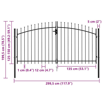Fence Gate Double Door with Spike Top Steel 3x1.5 m Black