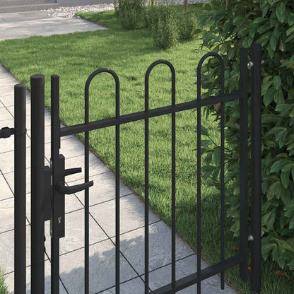 Fence Gate Single Door with Arched Top Steel 1x1 m Black
