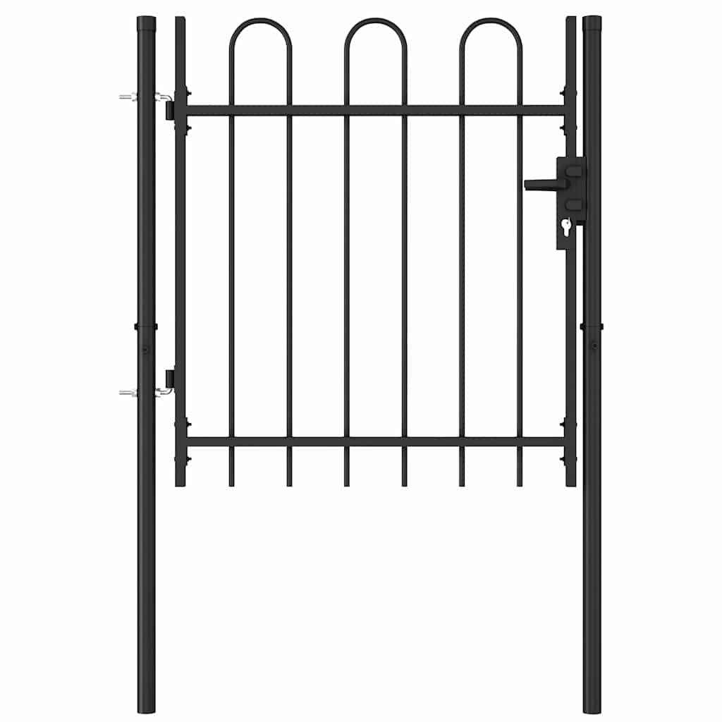 Fence Gate Single Door with Arched Top Steel 1x1 m Black
