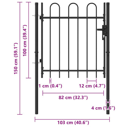 Fence Gate Single Door with Arched Top Steel 1x1 m Black