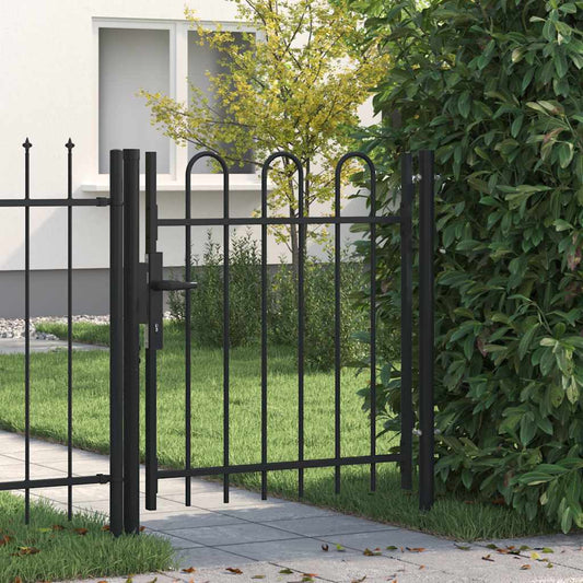 Fence Gate Single Door with Arched Top Steel 1x1 m Black