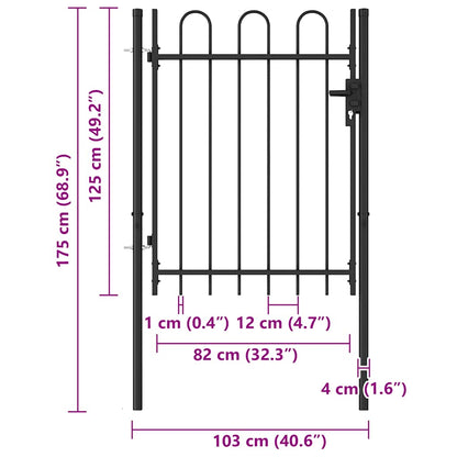 Fence Gate Single Door with Arched Top Steel 1x1.2 m Black