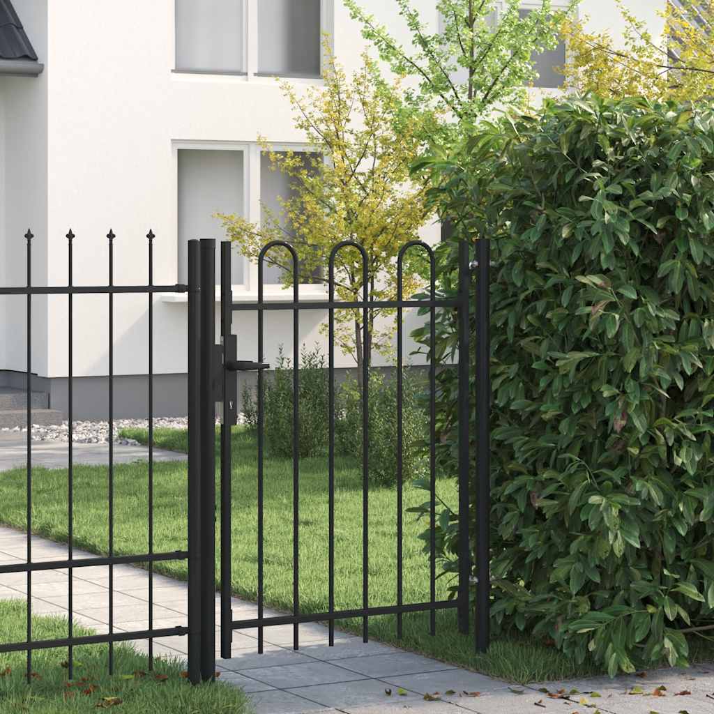 Fence Gate Single Door with Arched Top Steel 1x1.2 m Black