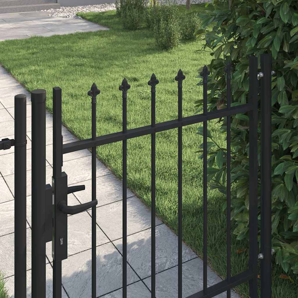 Fence Gate Single Door with Spike Top Steel 1x1 m Black